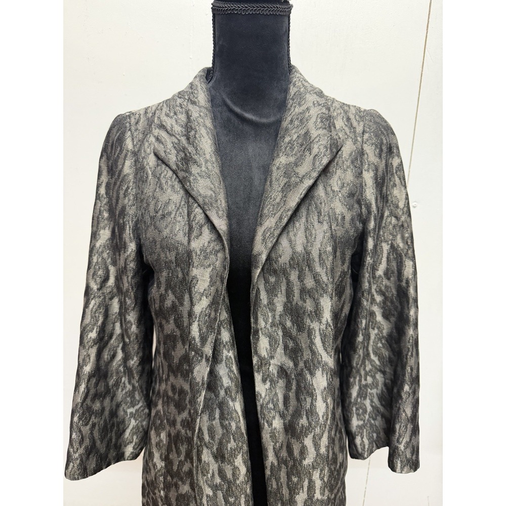Eileen Fisher Metallic Jacquard Long Topper Coat Black Bronze Silk Cotton Blend - Picture 3 of 12